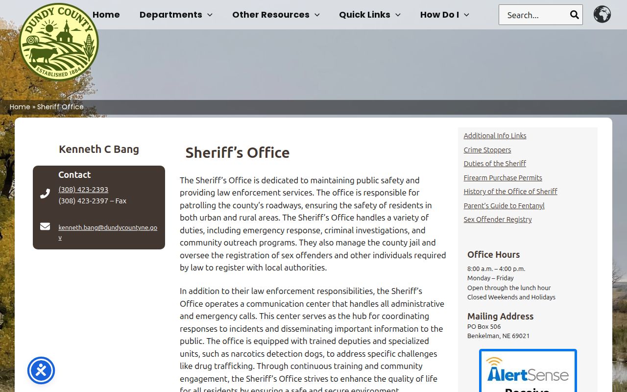 Dundy County sheriff booking records source page